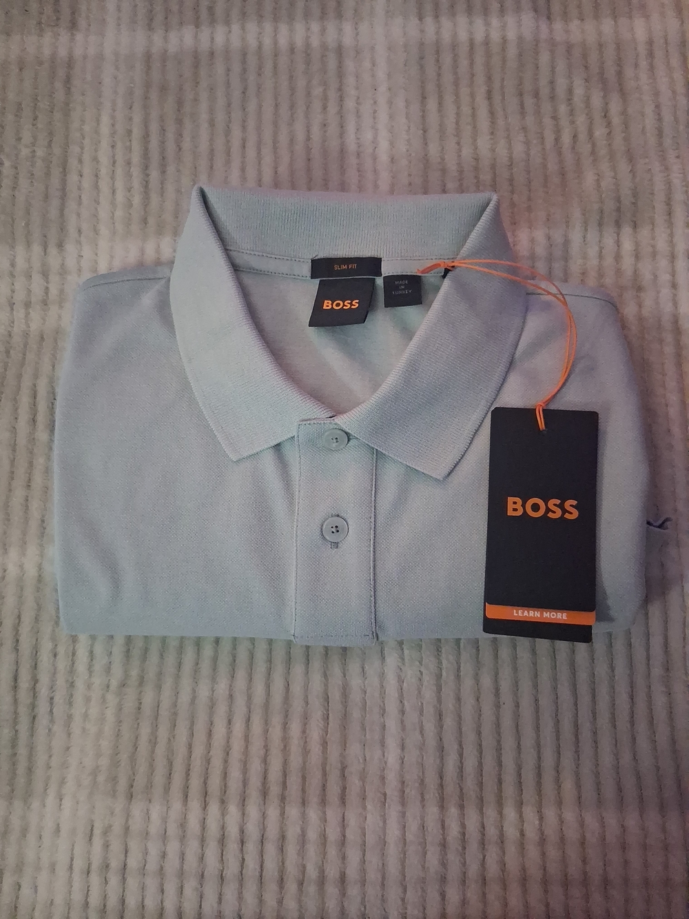 BOSS Silver Slim Fit Men’s Polo with Branded Tag
